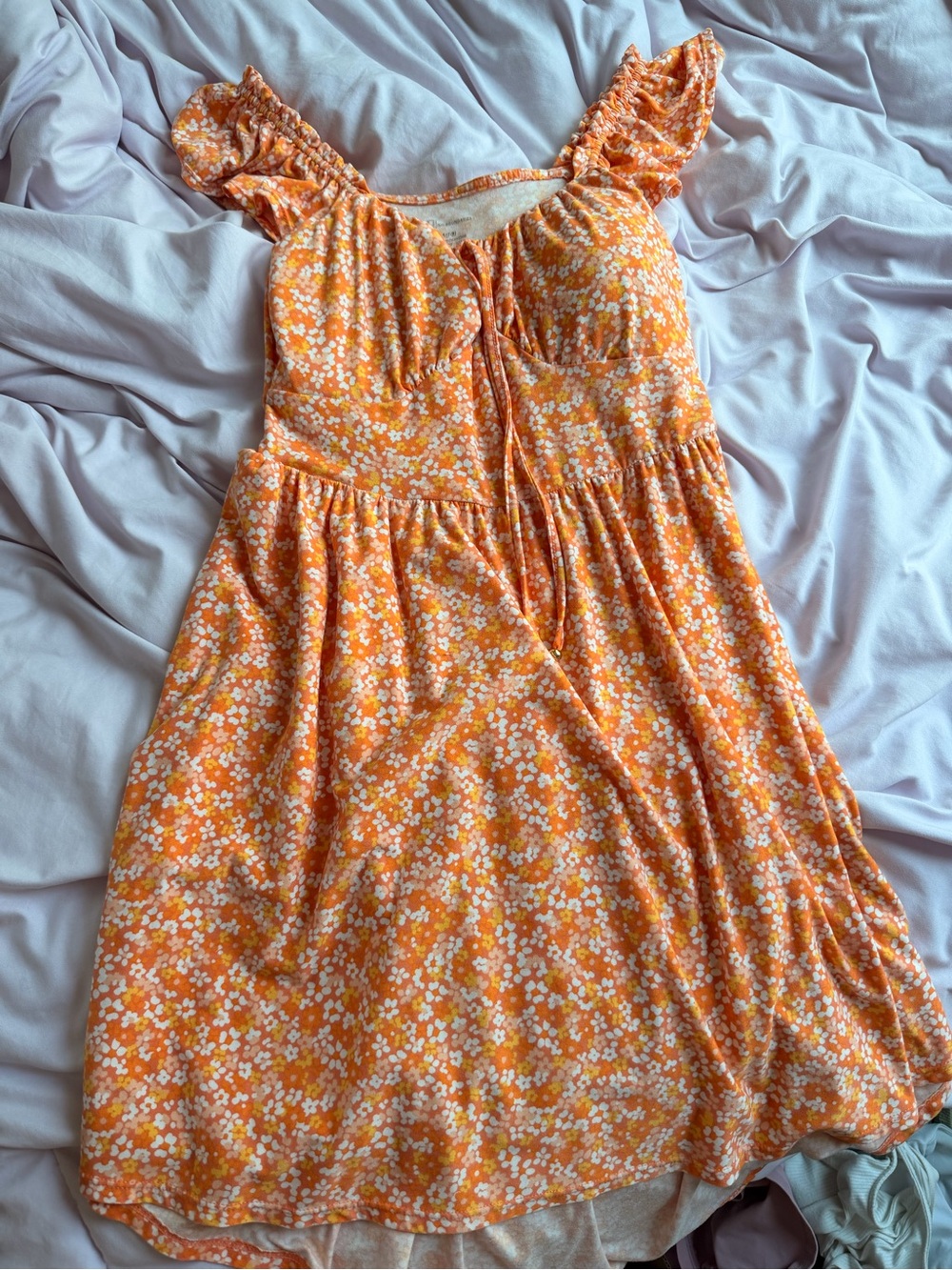 No Boundaries Orange Floral Ruffle-Sleeve Dress
